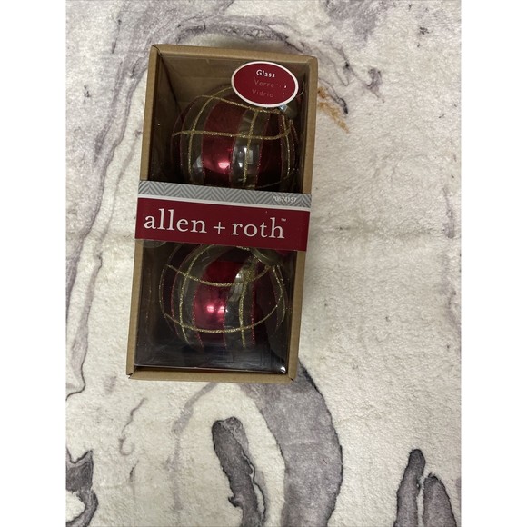 ALLEN + ROTH GOLD AND RED ‎ 2 COUNT BALL CHRISTMAS ORNAMENTS NEW IN BOX - Picture 3 of 3